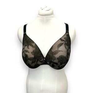 Cacique Lightly Lined Full Coverage Bra 40D Black Nude Lace Underwire